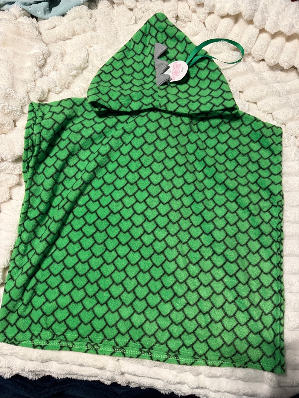 Green Scale Hooded Kids Poncho